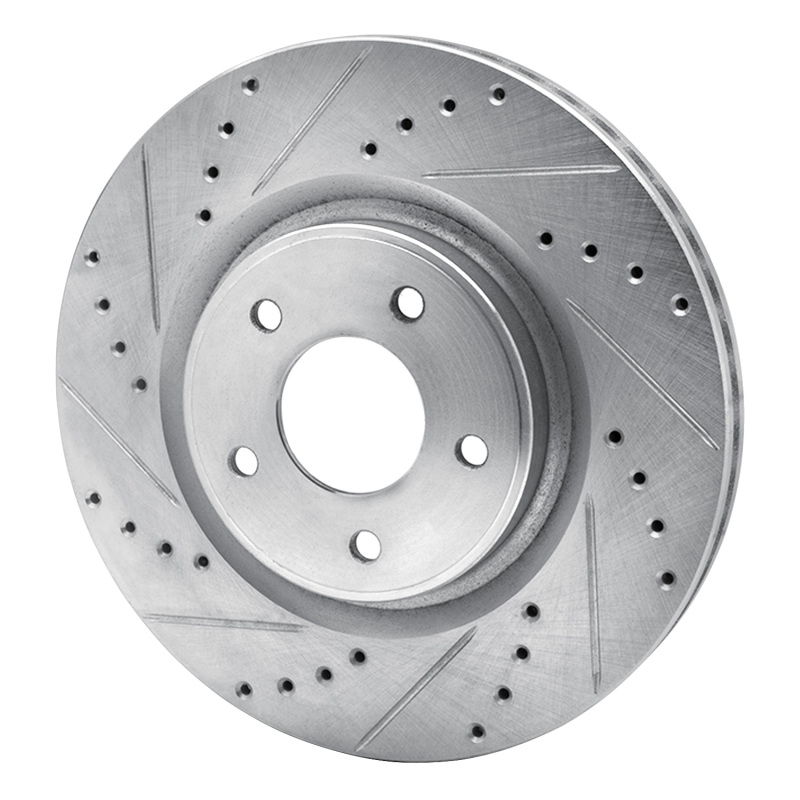 Nissan X-Trail Brake Rotor (1) - Front Left - R1 Concepts - Drilled & Slotted - Silver - `14-`19